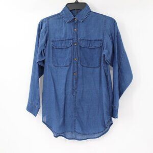 J crew shirt Women's 000 Gauze‎ popover indigo cotton thin lightweight pockets